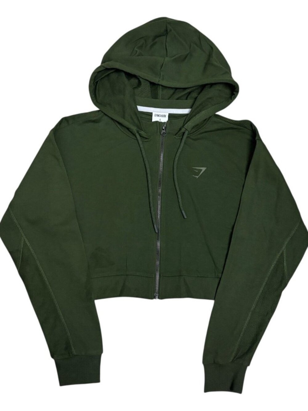 GYMSHARK Cropped Lightweight Green Gym Full Zip Hoodie Sweater Womens Small